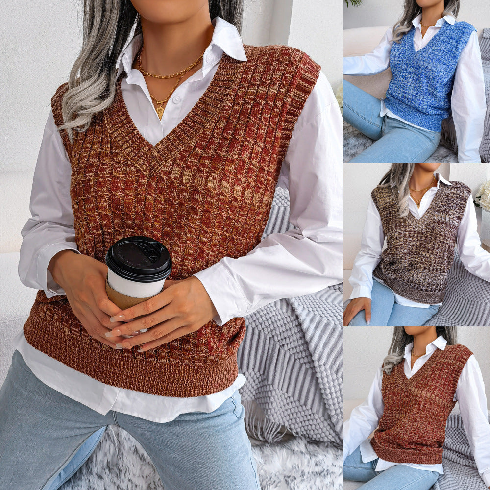 Autumn Winter Color Twist V-neck Sweater Vest Women Clothing