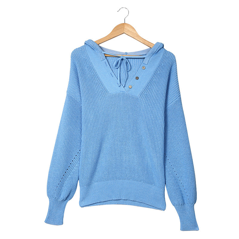 Half Hooded Women Autumn Winter Solid Color Long Sleeve sweater
