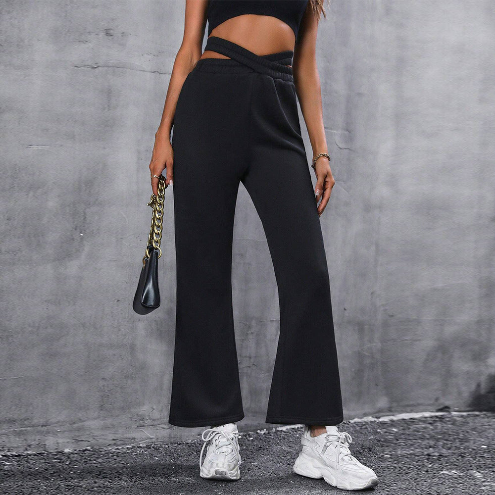 Autumn Winter Women Clothing Sports Casual Hollowed Out Waist Head Micro Pull Sweatpants Trousers