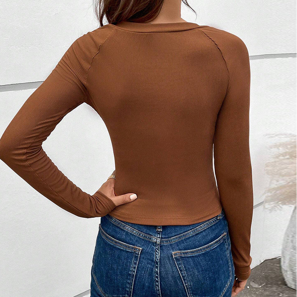 Sexy Sweet Sexy Short Top Women Early Spring Slim Fit Long Sleeved Chic T shirt Sexy Cutout Bottoming Shirt Inner Wear