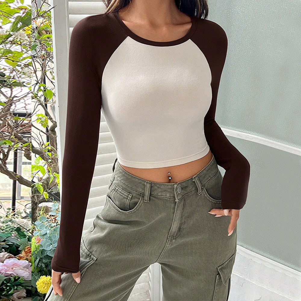 Sexy Shoulder Long Sleeved T shirt Women Autumn Winter Inner Wear Tight Bottoming Shirt Short Top