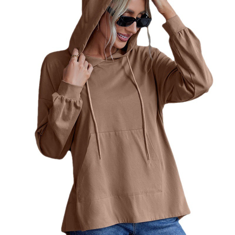 Cotton Loose Casual Plus Size Hooded Tap Pocket Hoodie All-Matching Top for Women